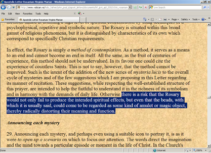 Pope John Paul's Statement about the Rosary